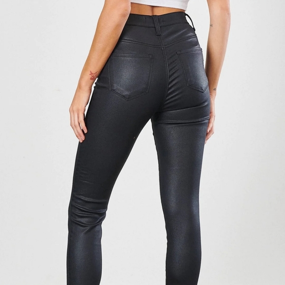 Vibrant Miu Wardrobe Essential Coated Black Skinny Jeans - Picture 5 of 12